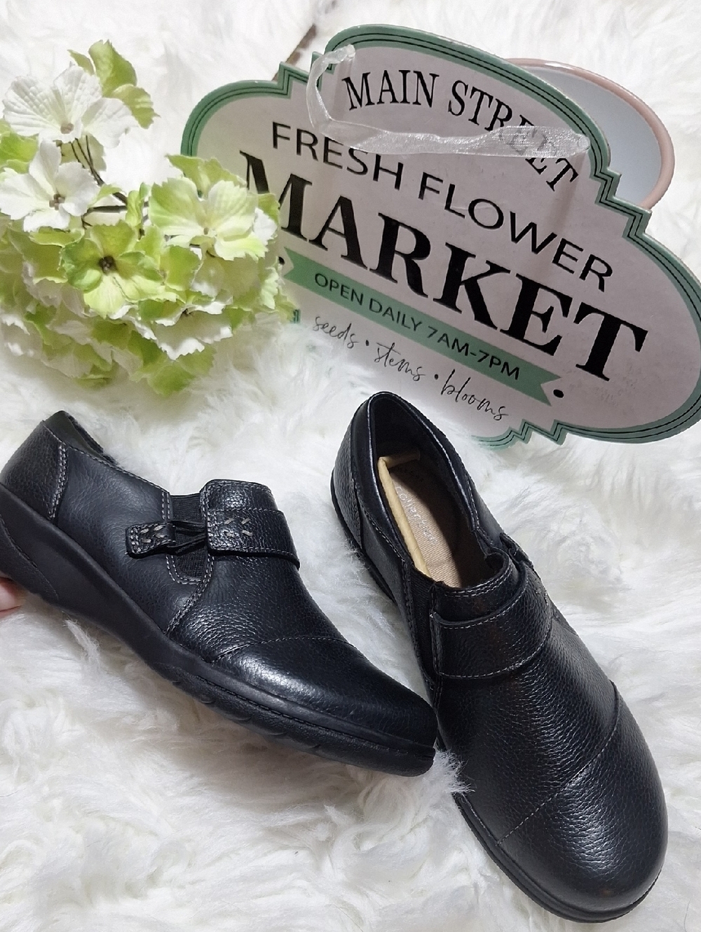 Clarks Black Leather Slip-On Women's Loafers